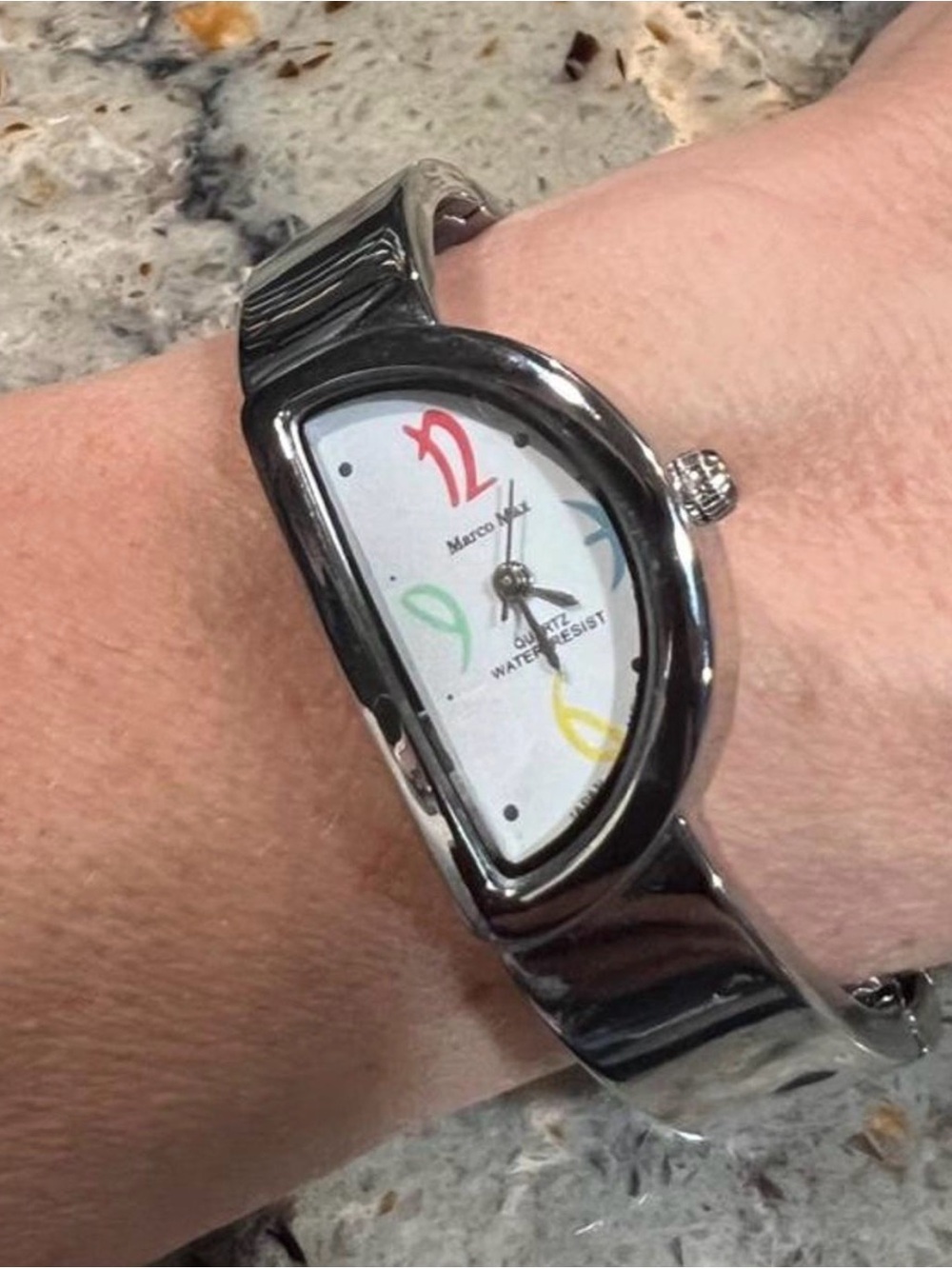 Vintage Y2K Silver Women's Quartz Watch with Multicolor abstract Accents